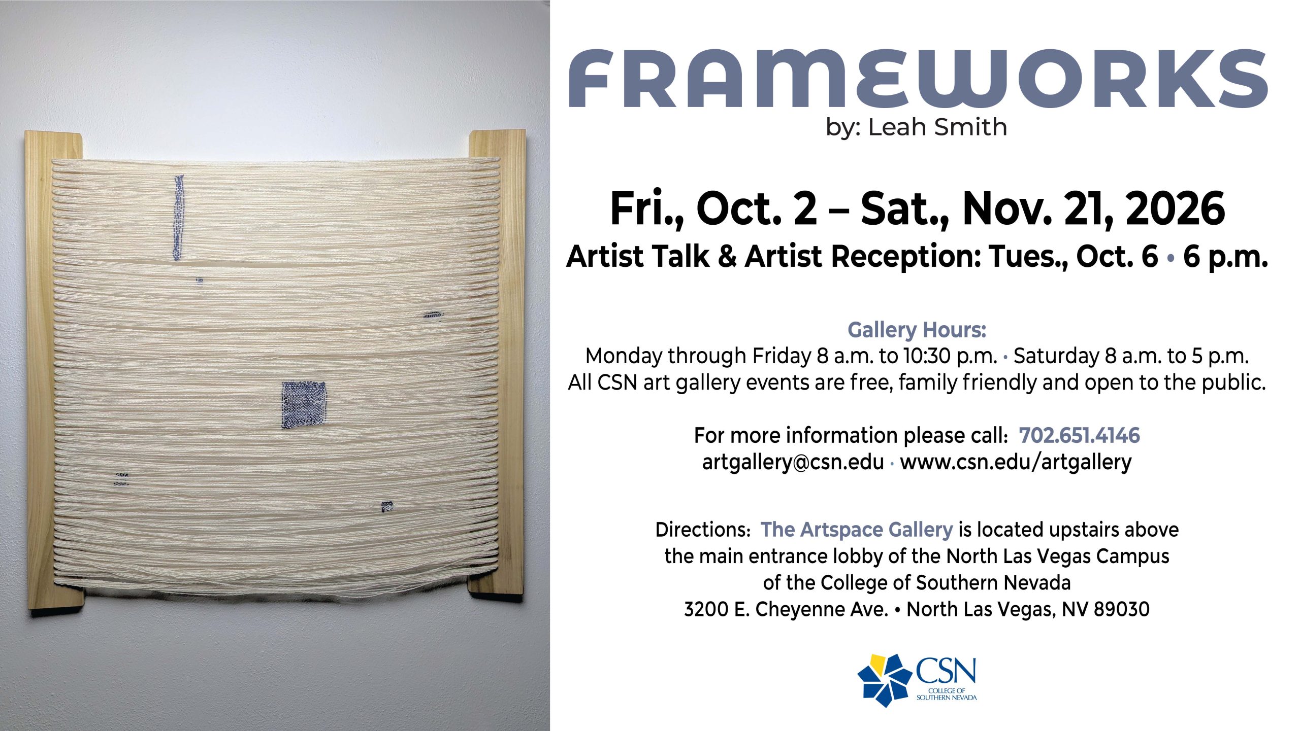 CSN Art Program presents FRAMEWORKS Artist Talk with Leah Smith