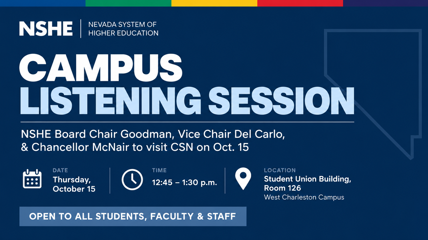 NSHE Leaders to Visit to hold Listening Session Oct. 15